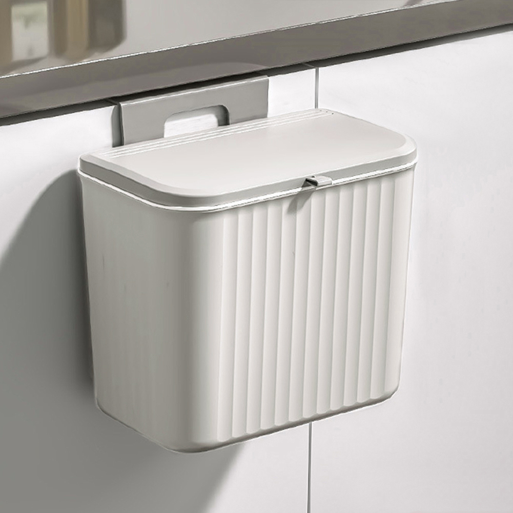 TEMU Light Grey Trash Can 7 Litre Plastic Waste Bin Kitchen Bathroom Cupboard Door Hanging Rubbish Container Wall Mounted Dustbin