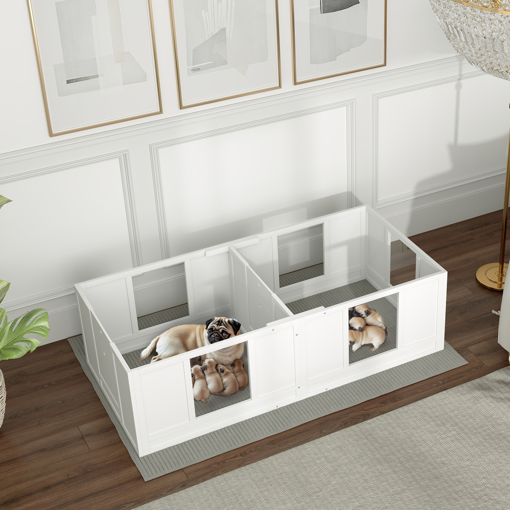Litter Box For Puppies, Puppy Run Box With , With Door Puppy Enclosure For Small Dogs, 164x80x48 Cm, White
