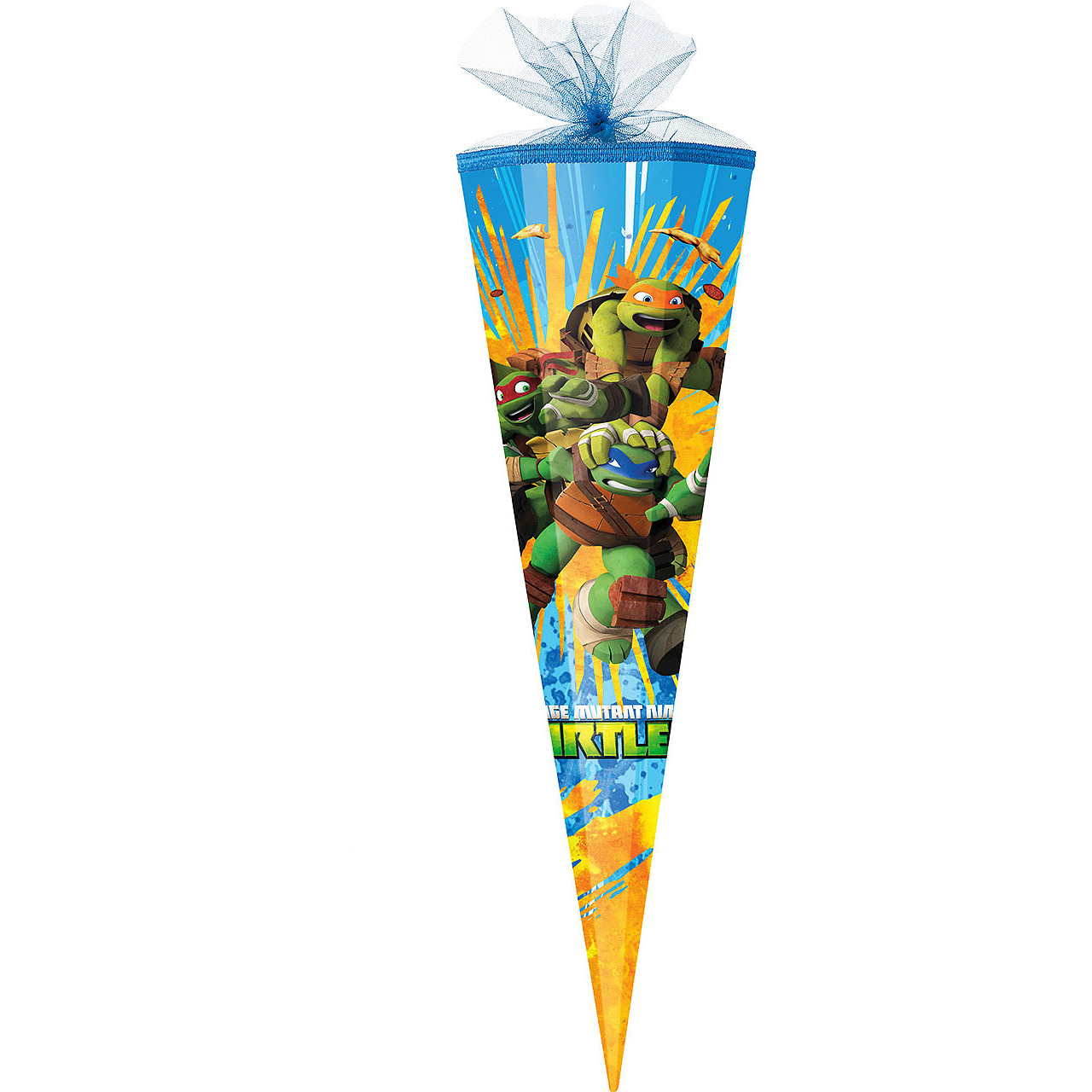 Image of School Bag Cone - " Turtles" - 35 Cm - Round - With Tulle Finish - Candy Bag - With/without Plastic Tip - For Boys - Turles Hero / Tmht - Leonardo