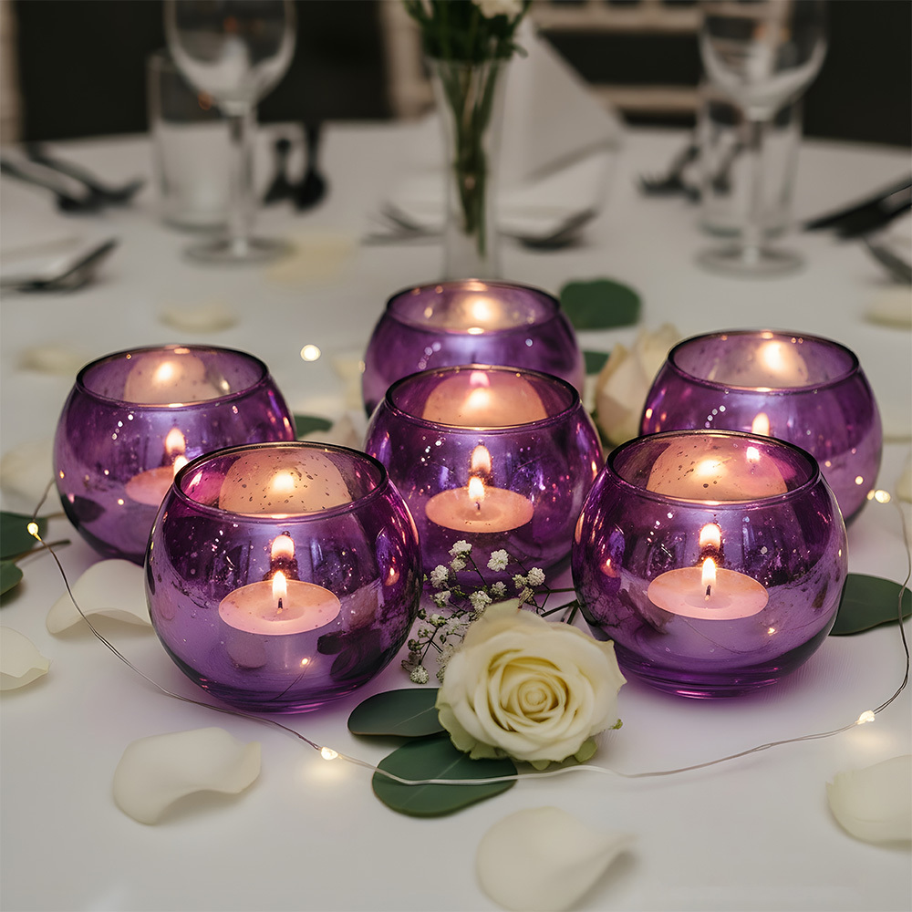 TEMU 6/12pcs Round Glass Cups-decorative Electroplated Finish Votive Candle Holder Set, Elegant Centerpiece Deep Cup For Wedding Table, Romantic