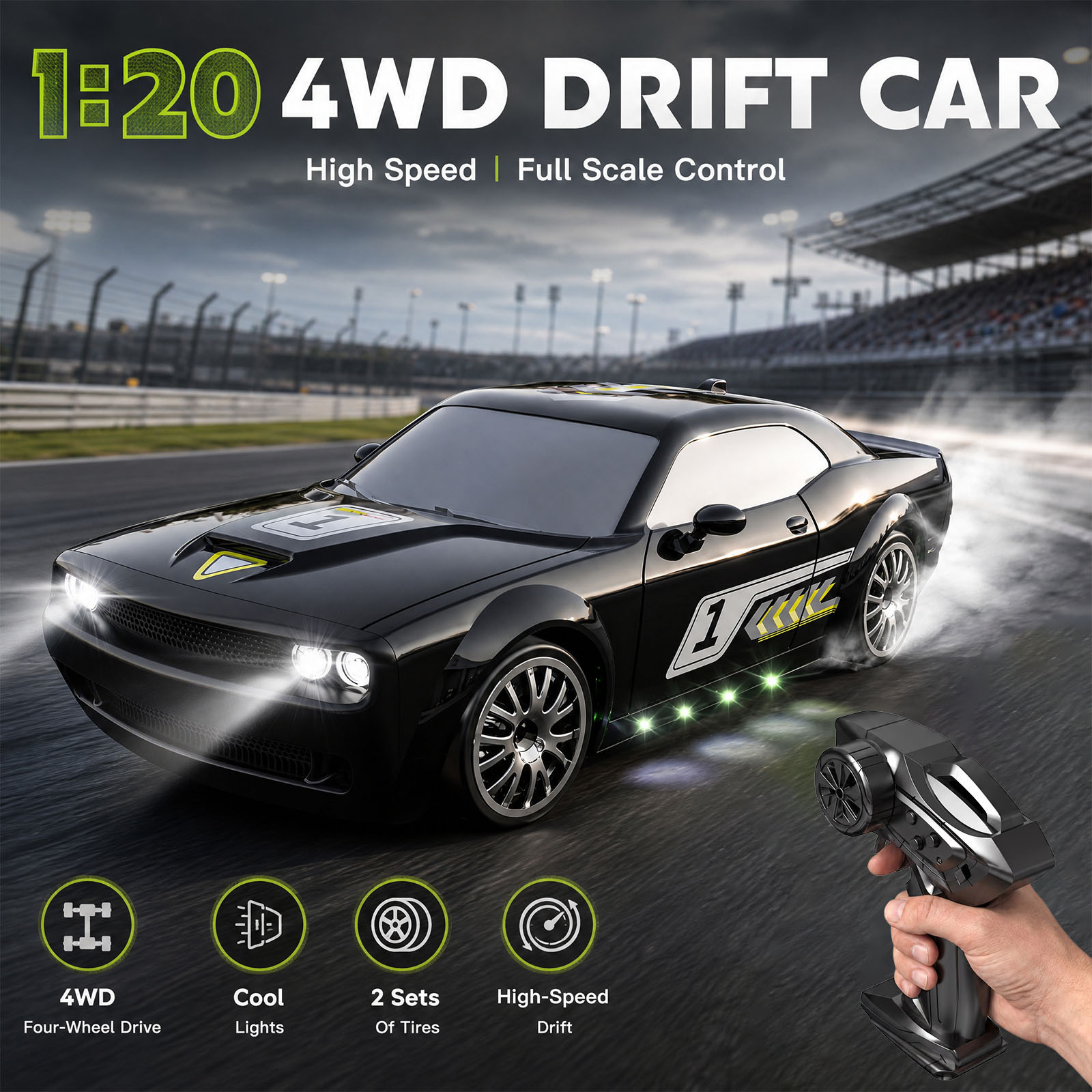 1:20 Scale RC Drift Car with Rechargeable Batteries & LED Lights