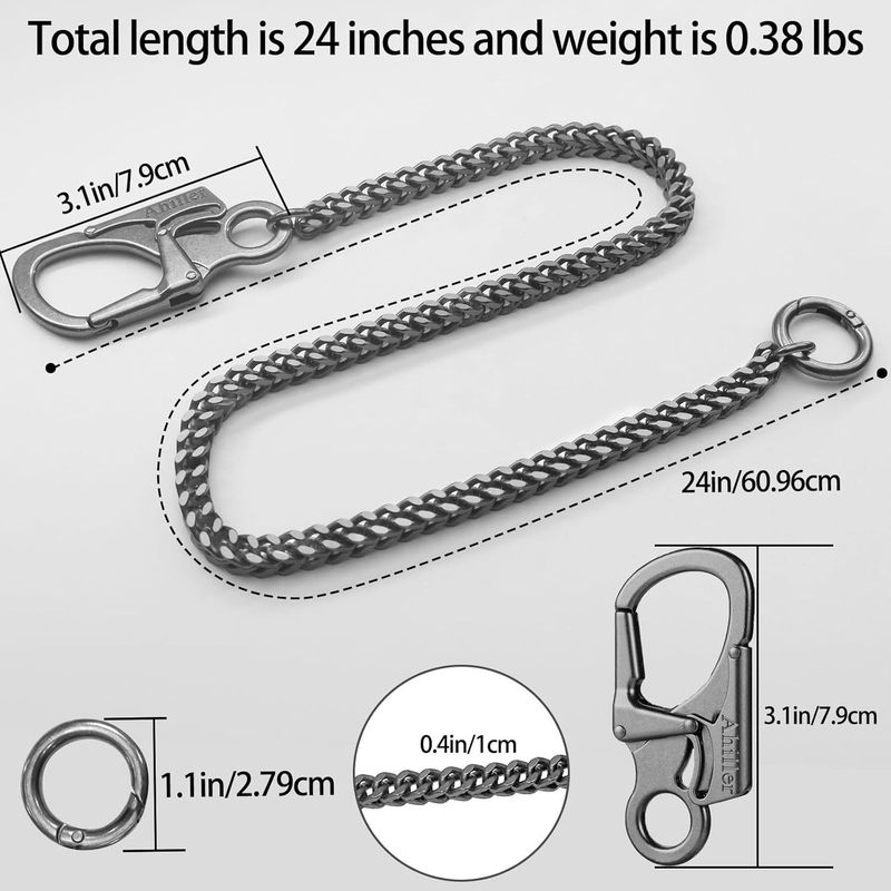 Stainless Steel Hip Chain with Metal Snap Hook and Double Clasp for Trousers, Key Ring, Wallet Chain - Fashionable Accessory for Men and Women