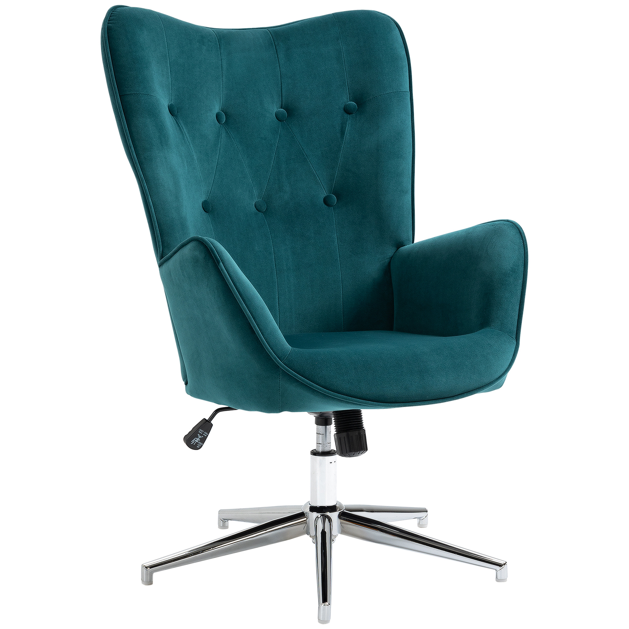 Image of Homcom Velvet Armchair For Office And Living Room, Swivel Upholstered Chair With Armrests And Adjustable Height, Blue