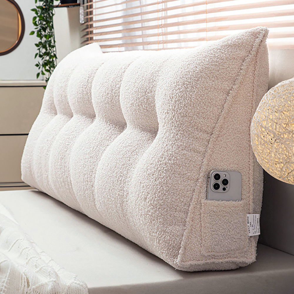 TEMU 1pc Oversized Teddy Velvet Bed Wedge Pillow – Large Triangle Back Support Backrest Cushion For Bed Headboard, Sofa Lounger & Tatami Mat