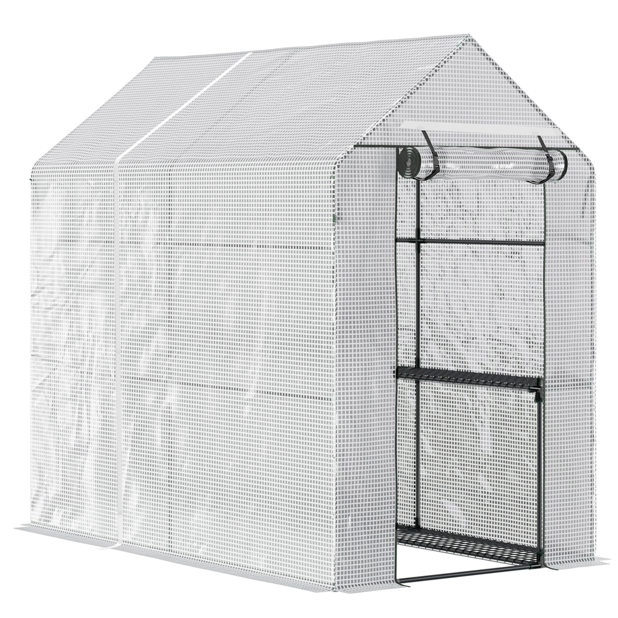 TEMU Walk In Garden Greenhouse With 2-tier Shelves Polytunnel Steeple 6 X 4 X 6ft White