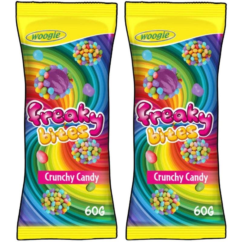 Image of Woogie Freaky Bites Strawberry Gummy Candies With Sugar Pearls, 2 X 60g