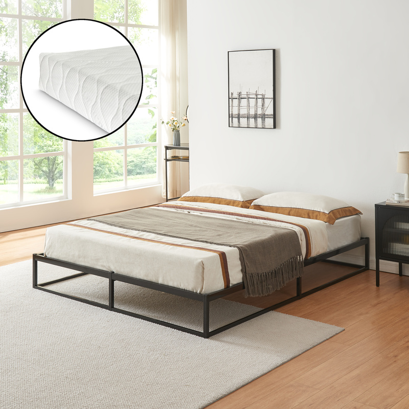 Metal Bed Frame Trerunta With Mattress, Steel Black