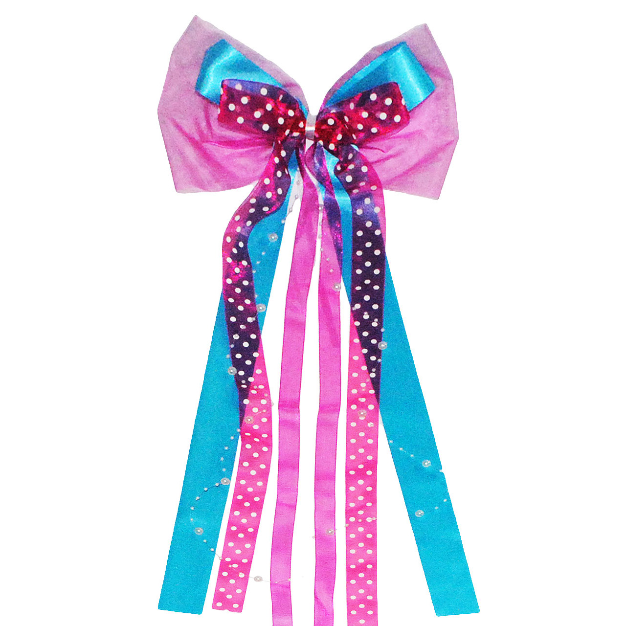 Image of Large 3-d Loop - 24 Cm Wide And 63 Cm Long - Gift Loop / Gift Ribbon With Elegant Satin Ribbons, Pearl Band & Chiffon - Pink / Pink / Blue / White Mix...