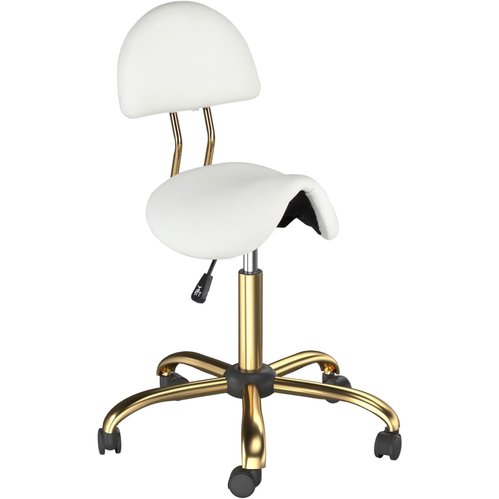 Bonnlo Stool With Removable Backrest, Stool With Wheels, Height-adjustable Stool 48-63cm, Ergonomic Rolling Stool With 180 Kg Load Capacity For Salon/office/bar, Pu Leather (white-gold, 40x34x91 Cm)