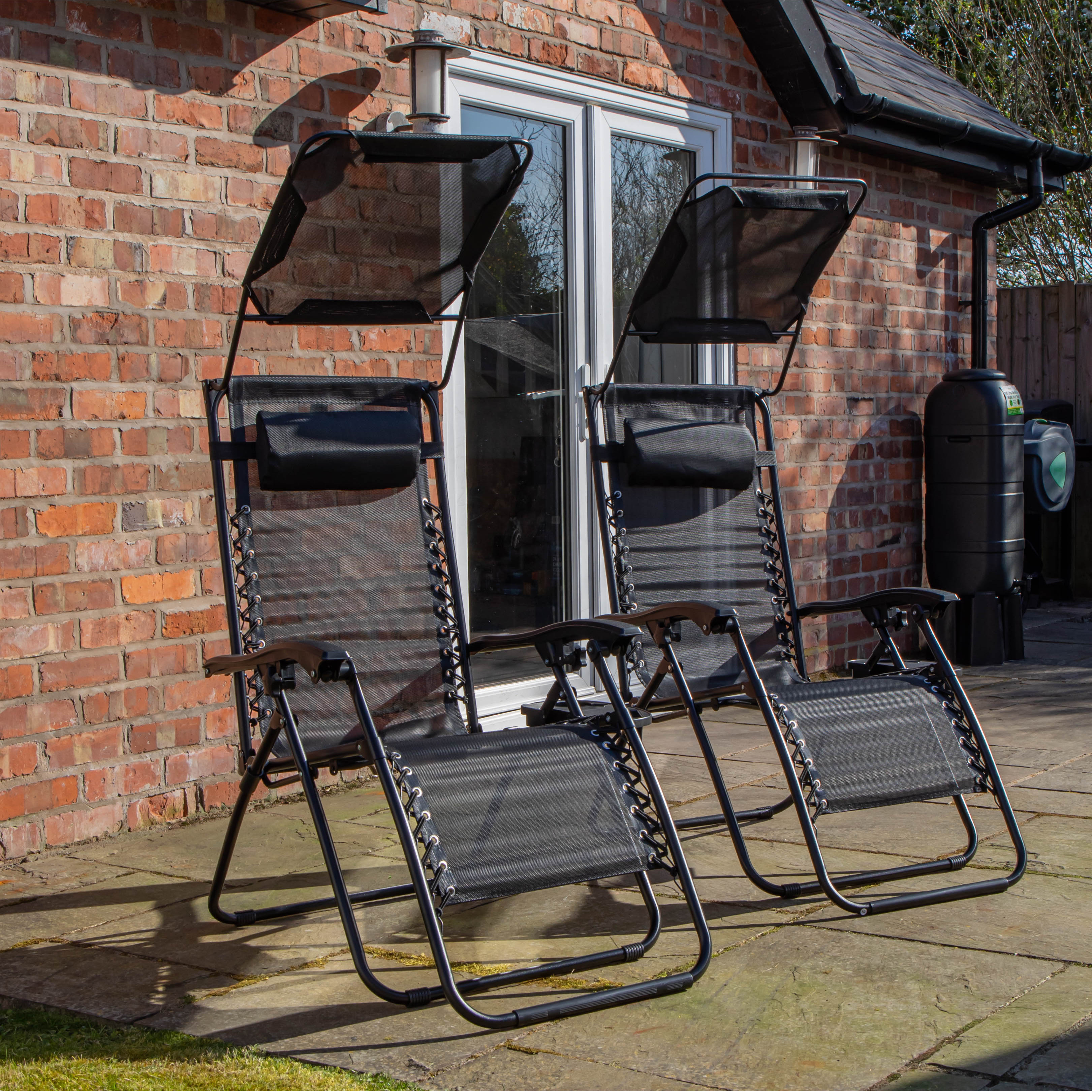 TEMU Set Of 2 Multi Position Garden Gravity Relaxer Chair Sun Lounger With Sun Canopy In Black