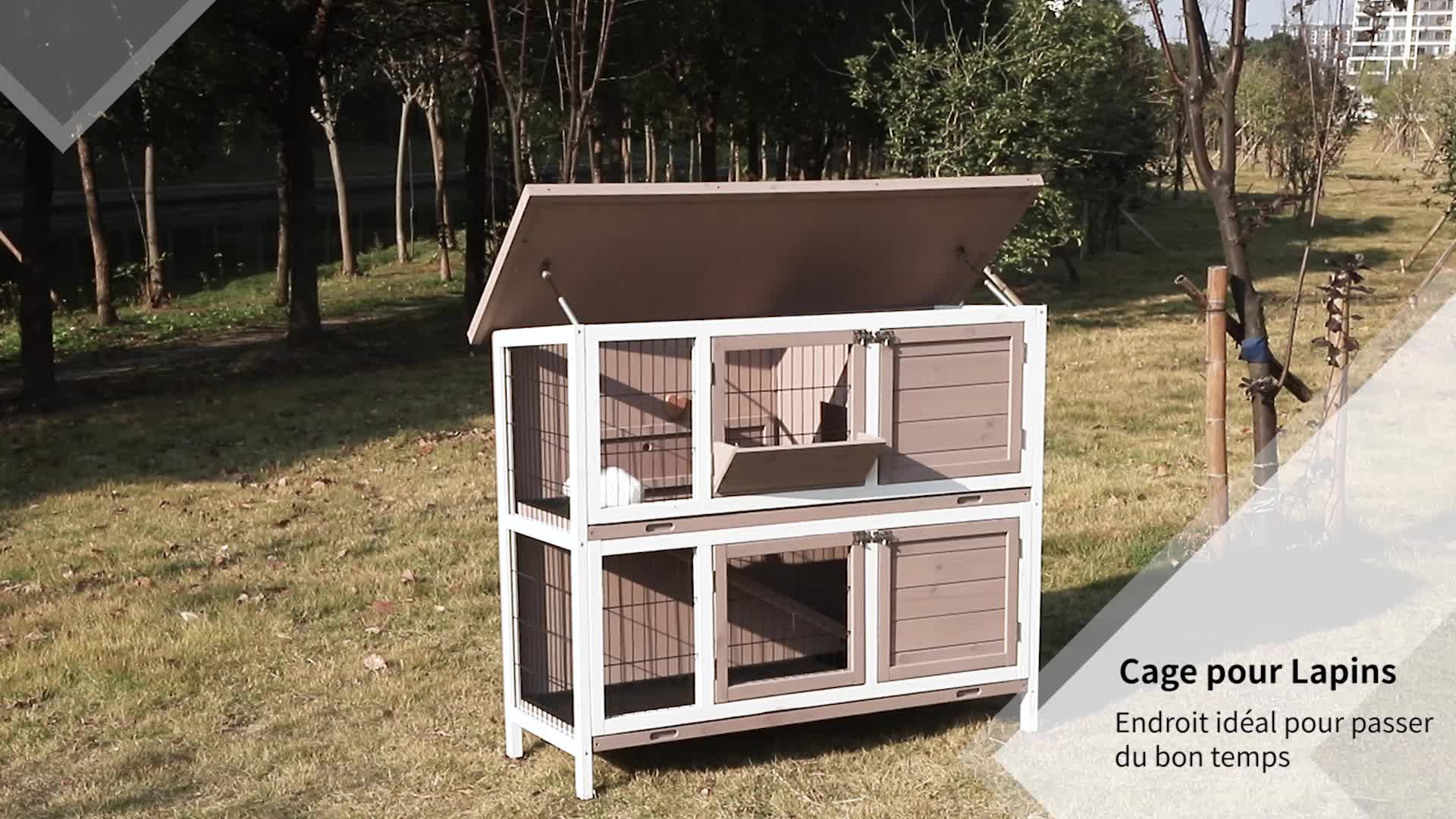 Konijnenkooi van hout met 2 verdiepingen