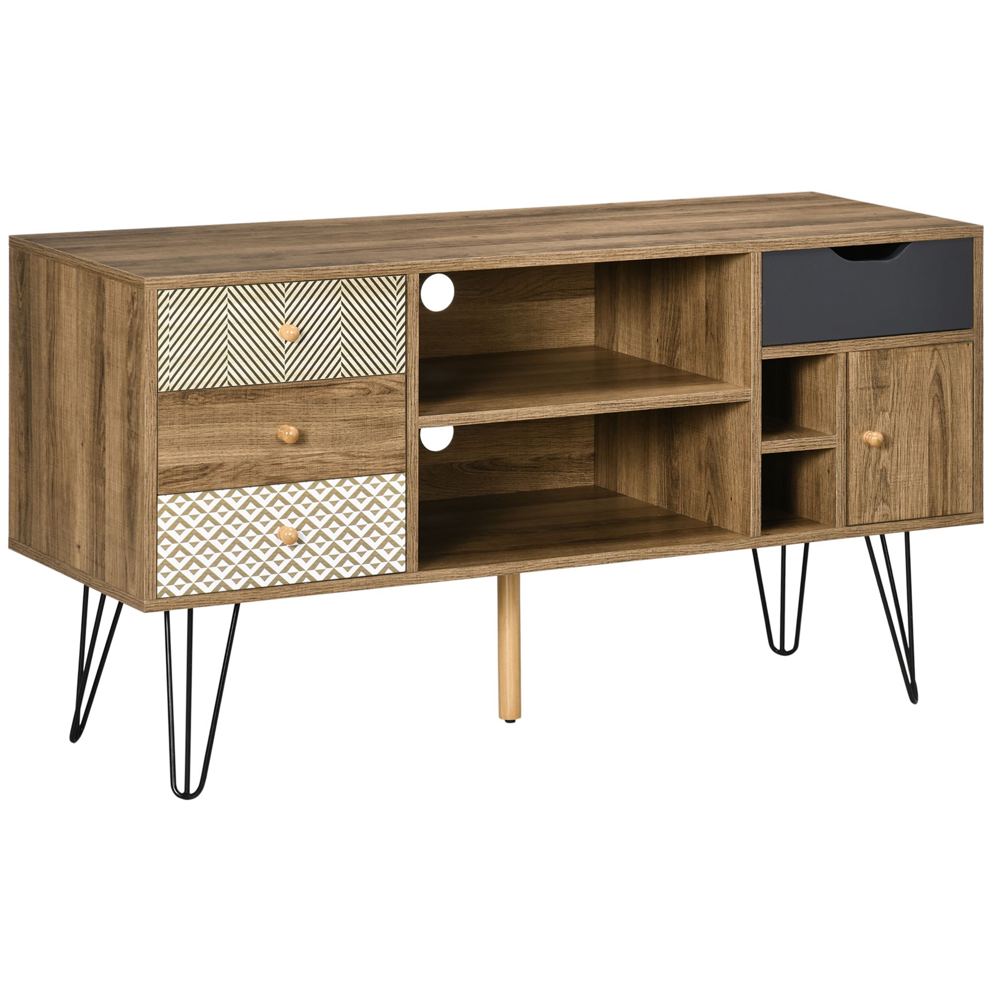 TEMU HOMCOM Mueble de TV con Estantes de Almacenamiento 4 Cajones y Patas de Metal Mesa para TV de Salón para Televisores de 50 Pulgadas para Dormitorio 120x39x64 cm Marrón