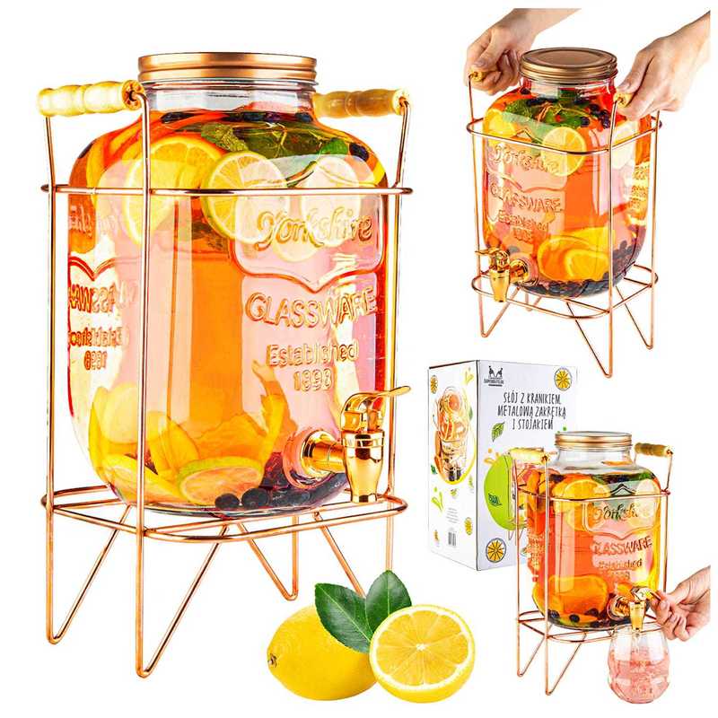 TEMU Carafe avec robinet, récipient de 5L pour limonade, eau, boissons, jus - Pot avec couvercle sur support