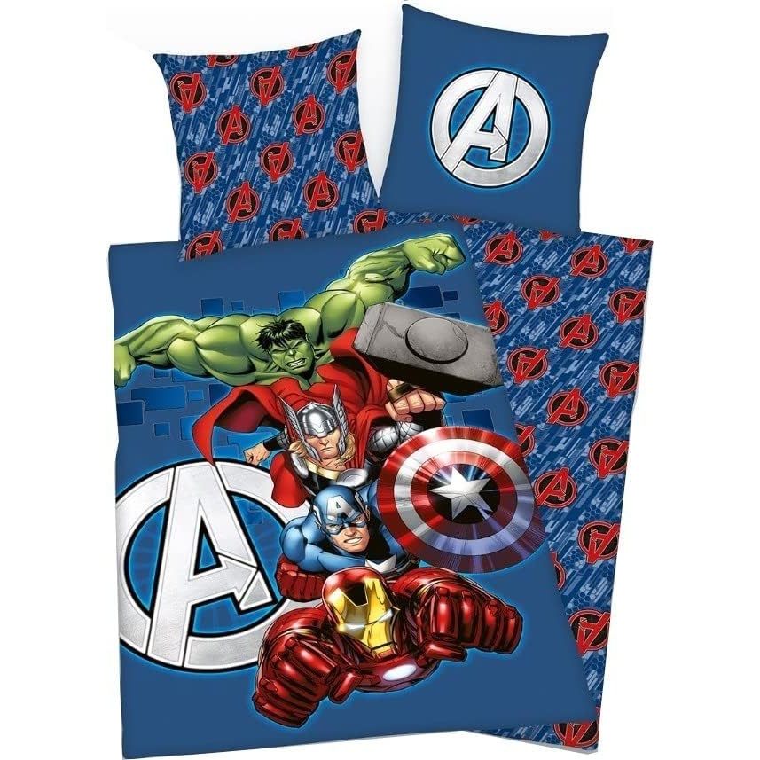 TEMU arlis Parure de lit Avengers ou Housse De Couette Avengers Marvel 140 X 200 Cm avec taie d'oreille 63 X 63 Cm (Parure Avengers - 1) Lit d’enfant