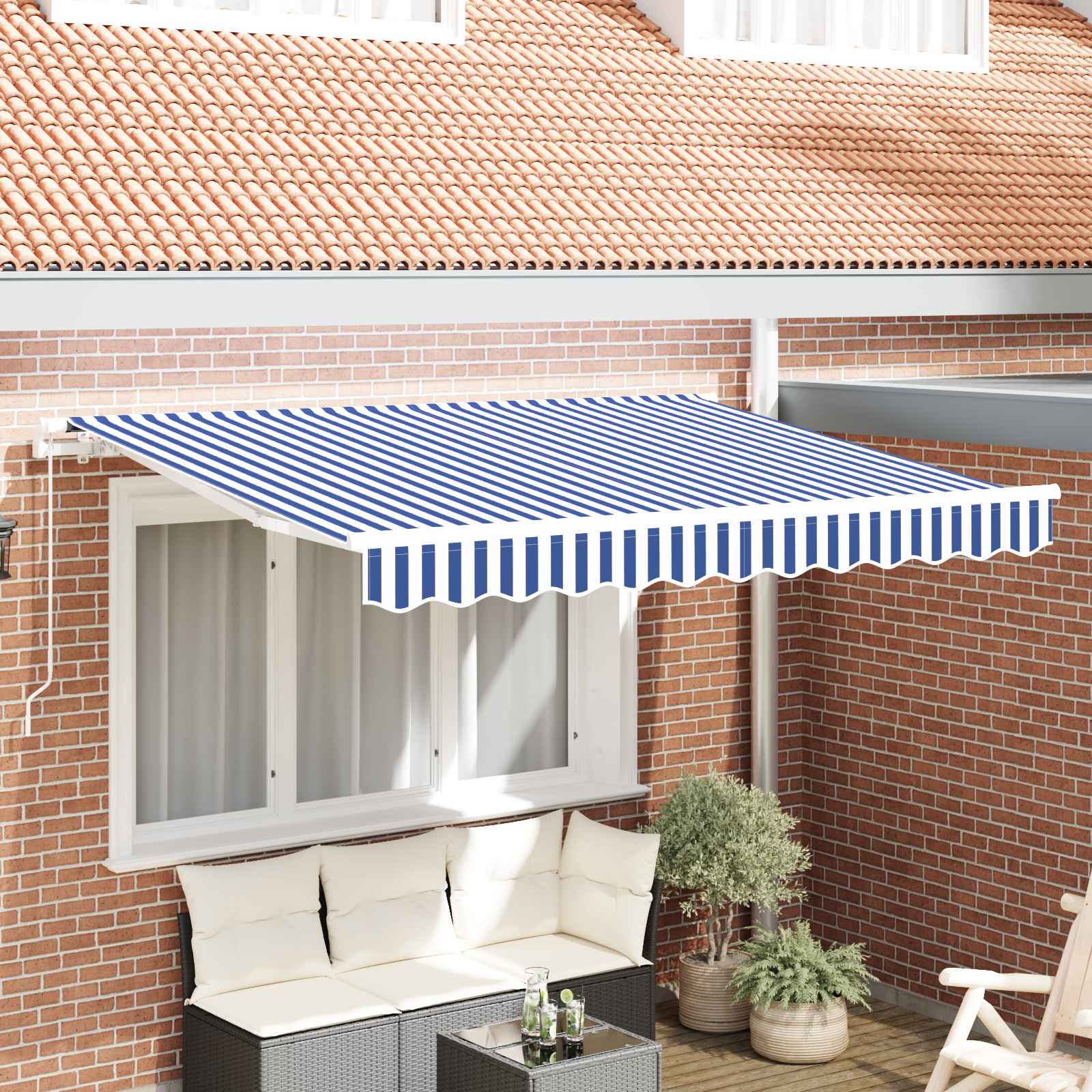vidaXL Vervangingsdoek voor zonnescherm Blauw en Wit 330 x 195 cm, Moderne, Rechte Luifelstof, Kleurecht, UV-bestendig, Waterafstotend, Makkelijk te Reinigen, Buitenbeschutting, Schaduwoplossing