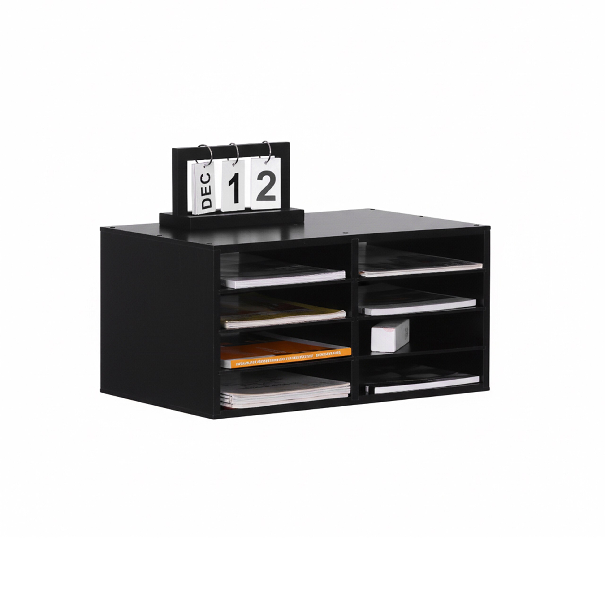 Image of Bamboo Document Tray, 8 Compartments, 25 X 49 X 31 Cm, Bamboo And, Black, Removable Inserts, For Office, Home Office And Desk, File Organizer, Letter Tray, Desk Organizer, Relaxdays