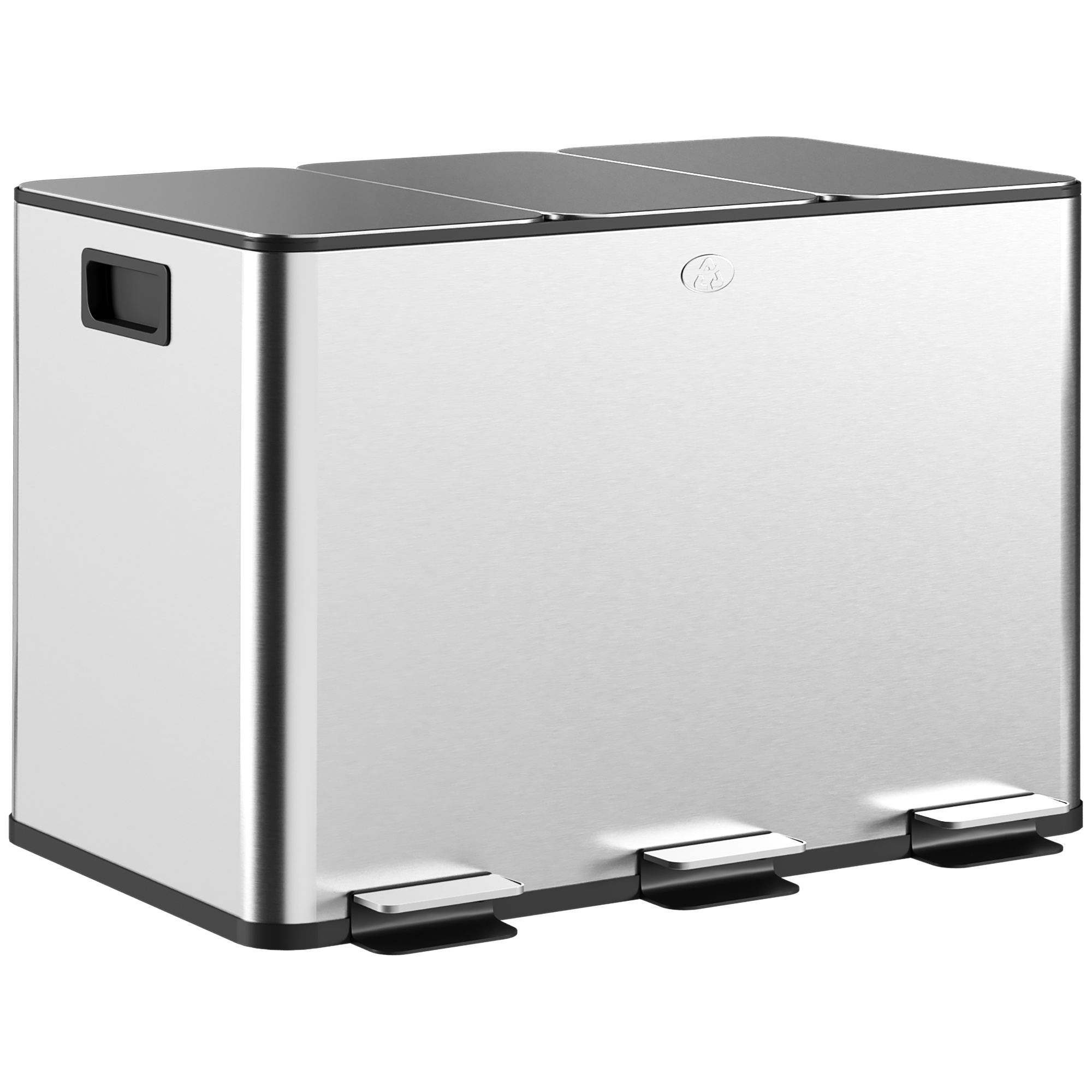 Image of Homcom Kitchen Trash Can With 3 Compartments 3x15l Stainless Steel Kitchen Bin With Pedal Soft Close Lids And Removable Bucket For Recycling Food Waste Residues