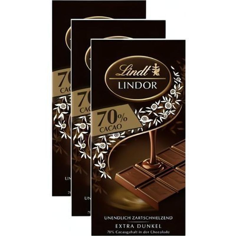 E-shop Lindt Lindor Noble Bitter - Dunkles Schokolade 70% Kakaohalt - 3X 100G