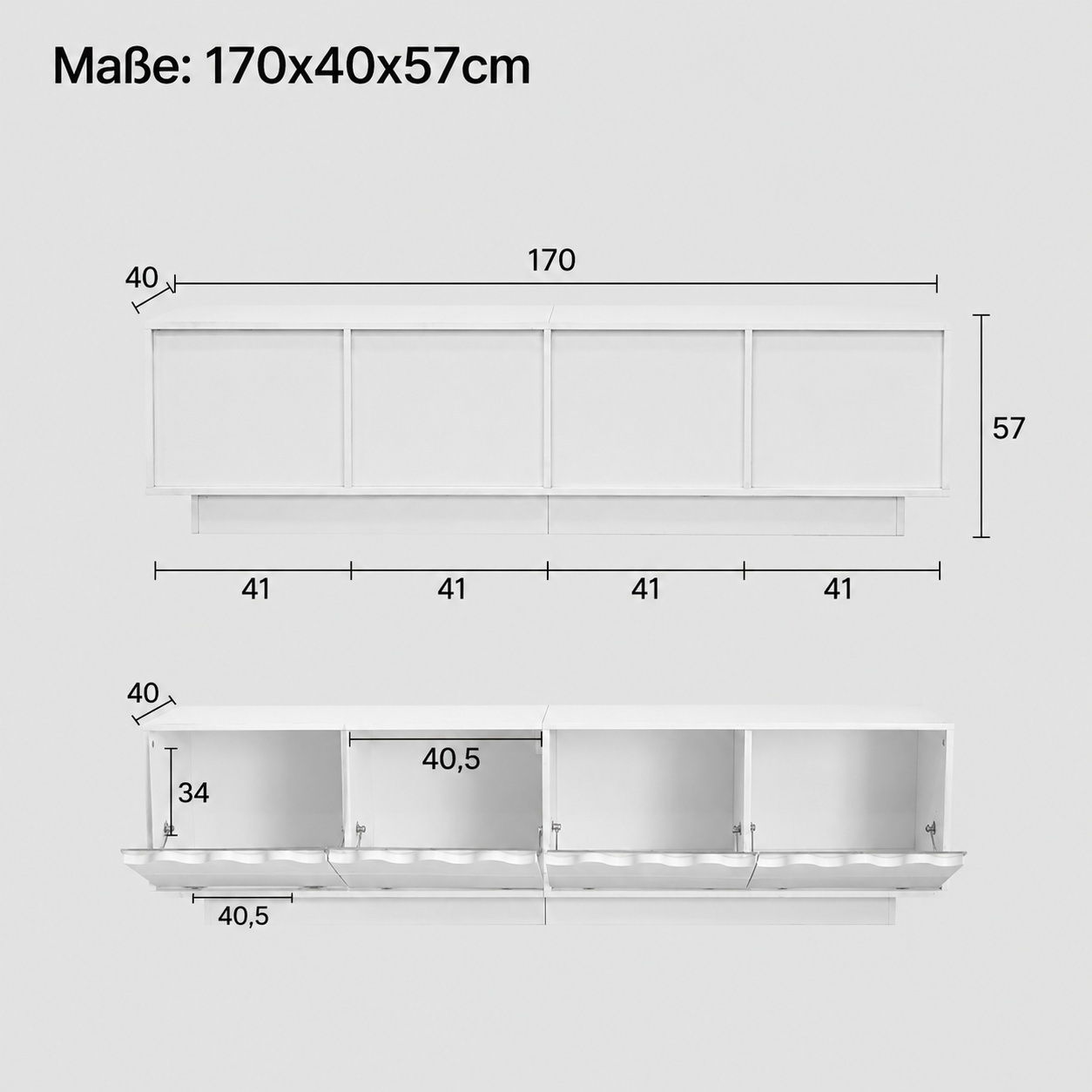 Image of Minimalist Tv Cabinet 170 Cm White Matte With 4 Flip Doors, Sturdy Tv Stand With Storage Space For Living Room Entertainment Center