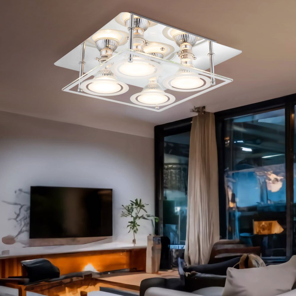 Ceiling Light Living Room Lamp Dining Room Lamp Ceiling Light Bedroom Lamp Kitchen Light, Chrome Glass Silver, 4 Flame Gu10, 3w 280lm 3000k Warm White, Cm