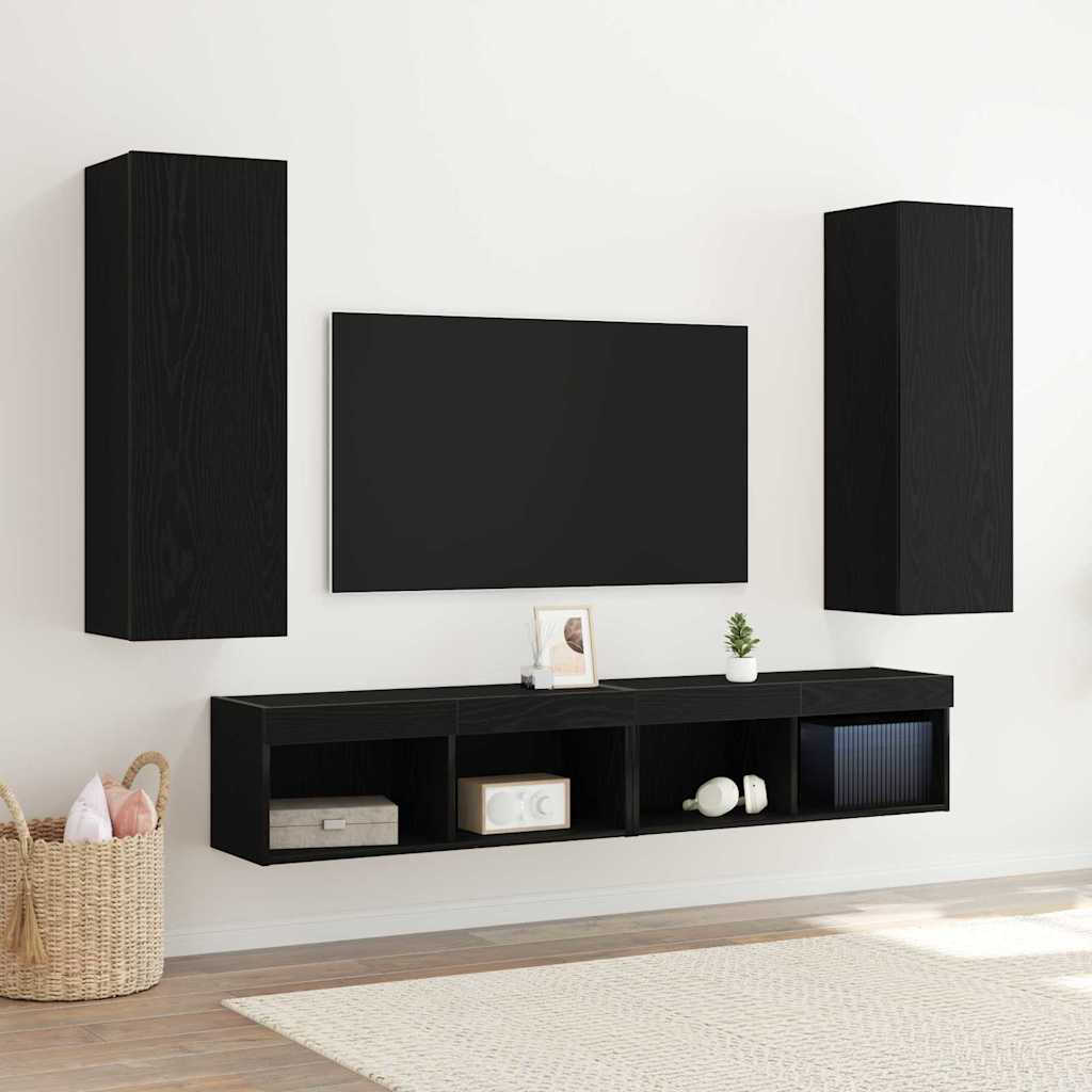 Image of Vidaxl Tv Stand Set (2pcs) - , Wood Material For Your Living Room, 30.5 X 30 X 90 Cm, , Easy To Assemble, Wall Shelf And