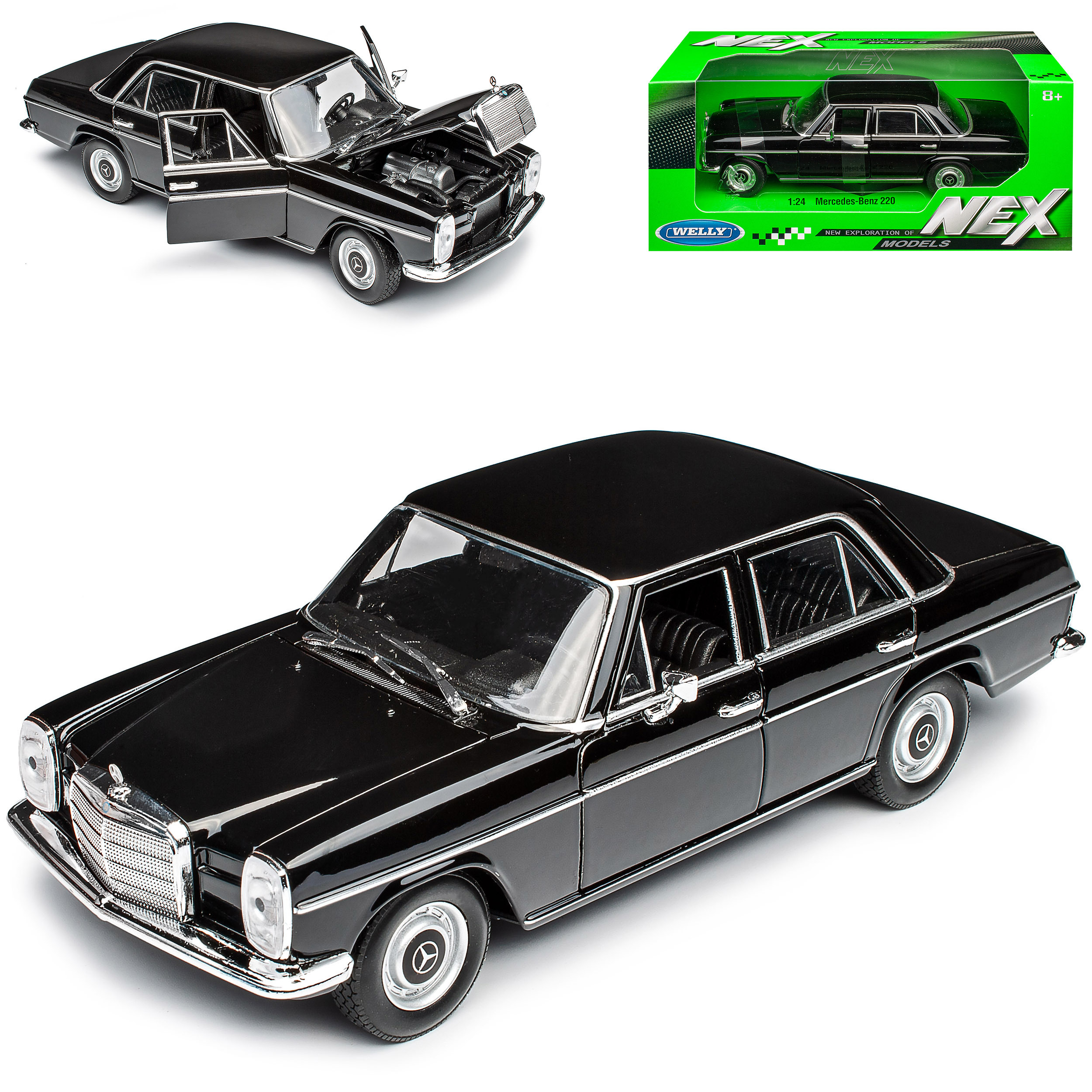 Image of Mercedes-benz 220/8 Stroke Sedan Black W114 W115 1967-1976 1/24 Welly Model Car
