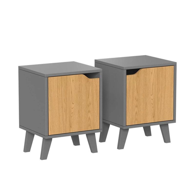 Image of Malu Nightstand Set, 2-piece, /oak, Bedside Cabinet, Night Cabinet, Side Table, Particle Board