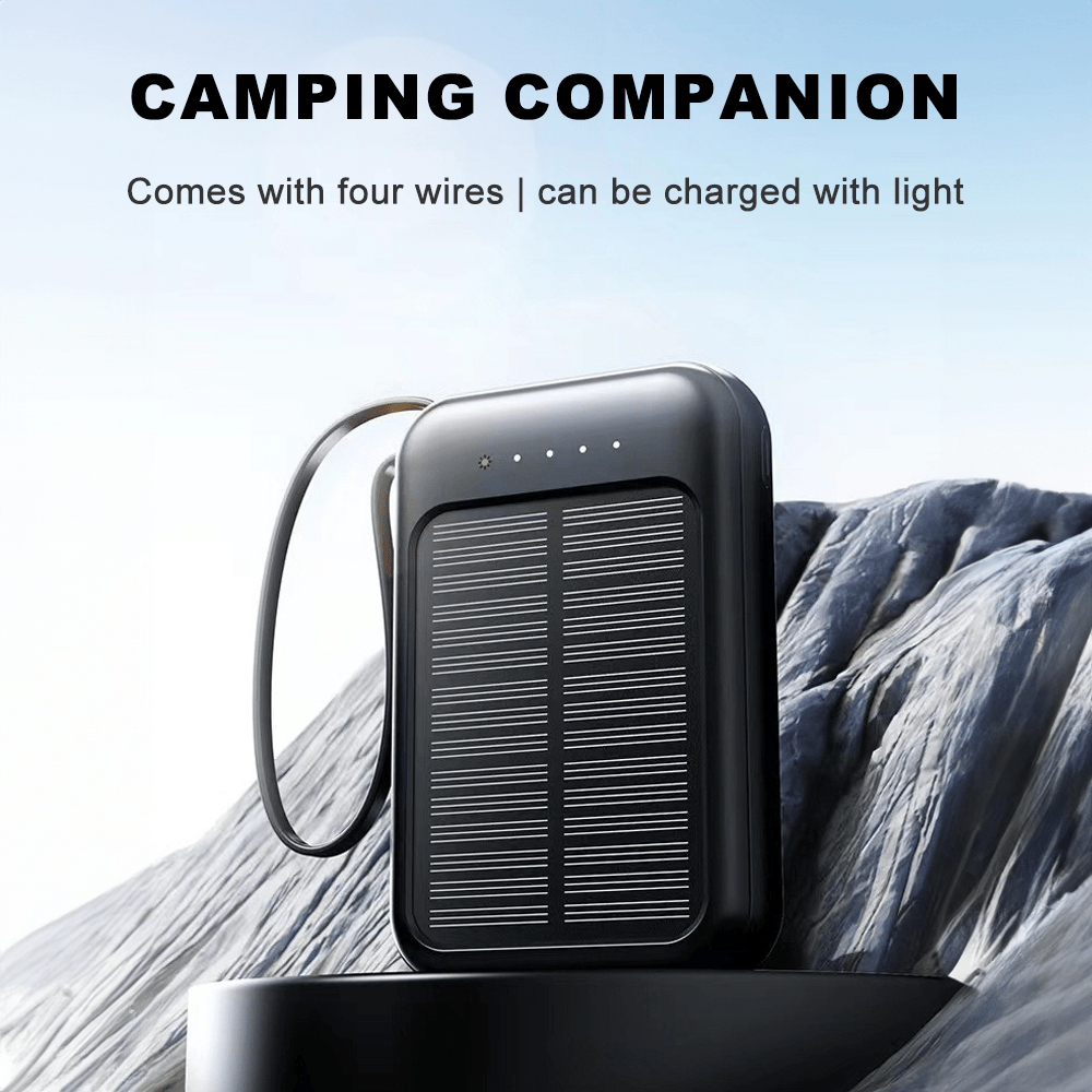E-shop Solar-Powerbank 20000mAh, Solarpanel-Powerbank mit 4 Ausgangskabeln und 1 Eingang, Schnellladung, mit doppelter Taschenlampe, für Tablets,