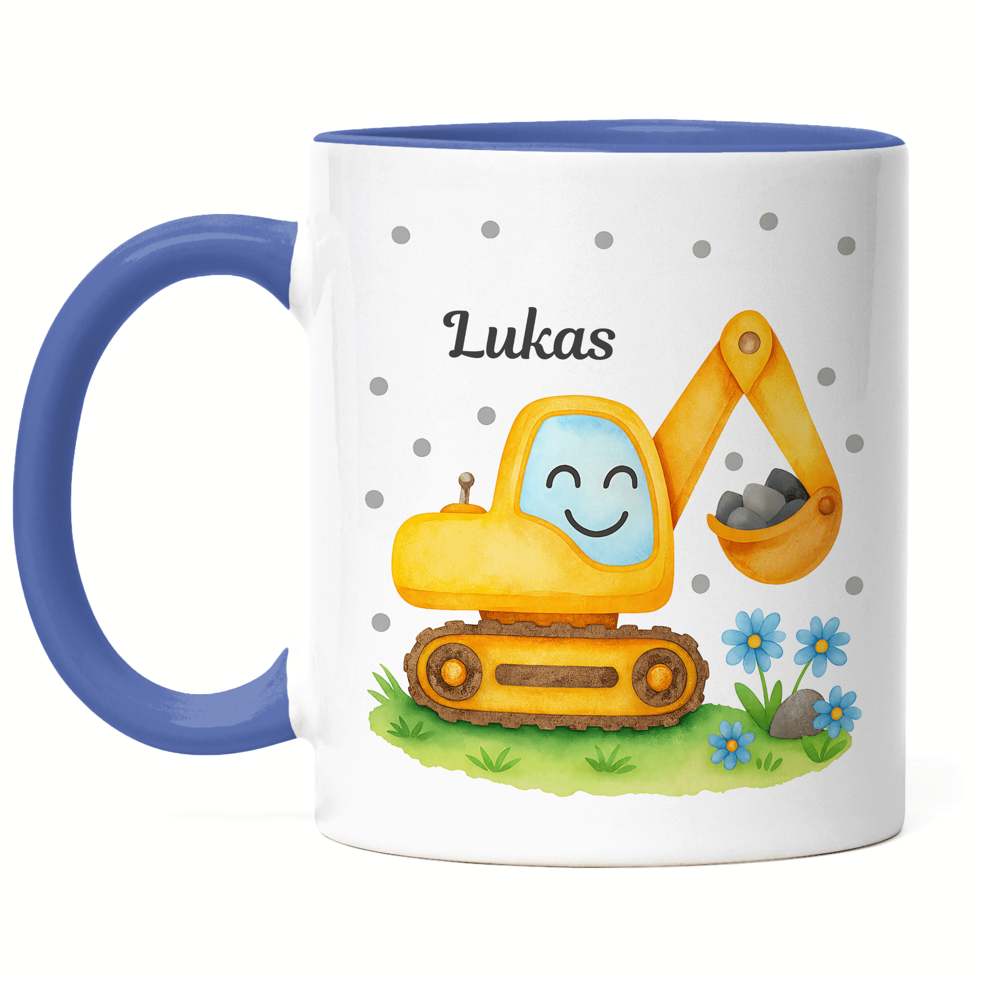 Image of Excavator Mug For Kids Personalized With Name - Children' For Kindergarten, Daycare - Kids' Mug With Construction Site And Vehicles As Drinking Cup, Toothbrushing Cup -