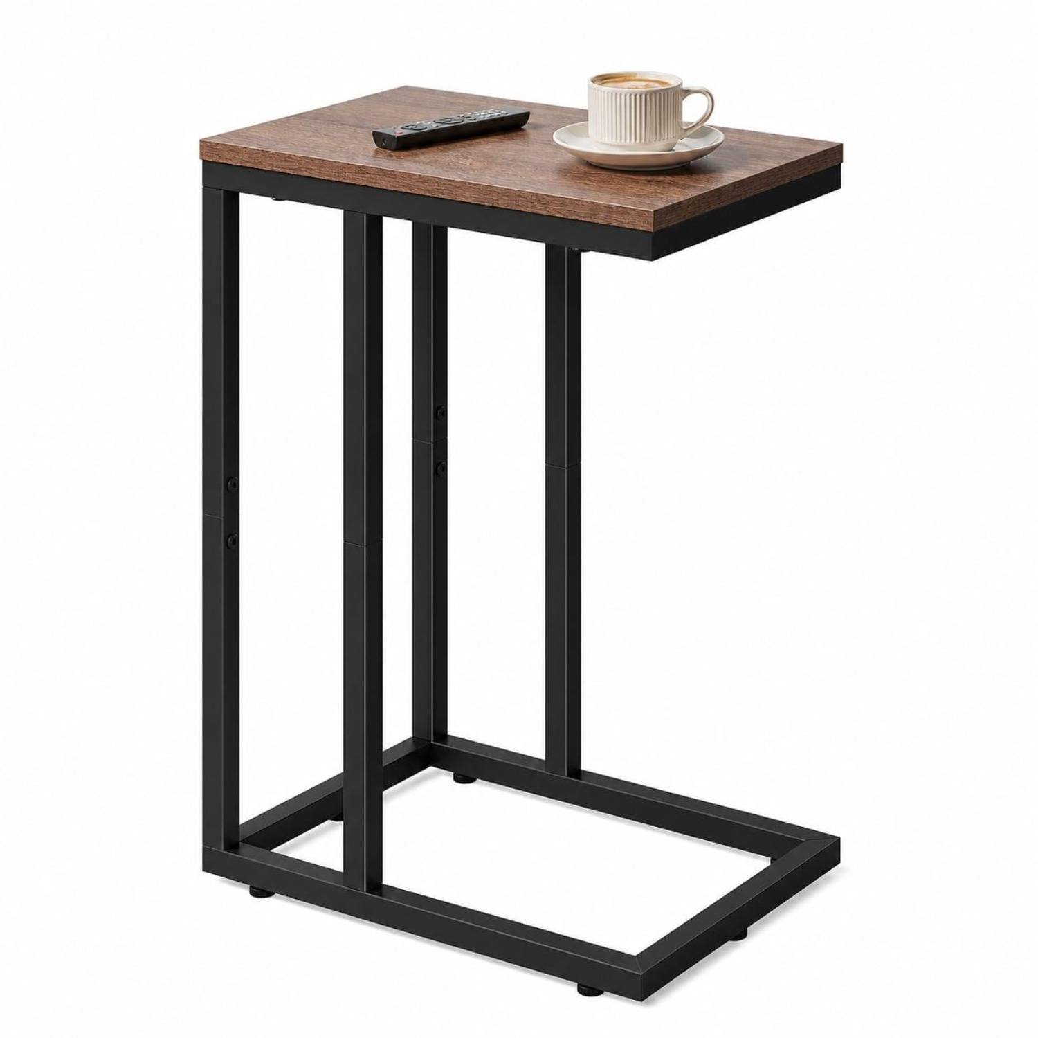 Side Table C Shape, Bedside Table For Bedroom, Living Room, Side Tables With Metal Frame, Living Room Table For Couch, Sofa Table, Brown