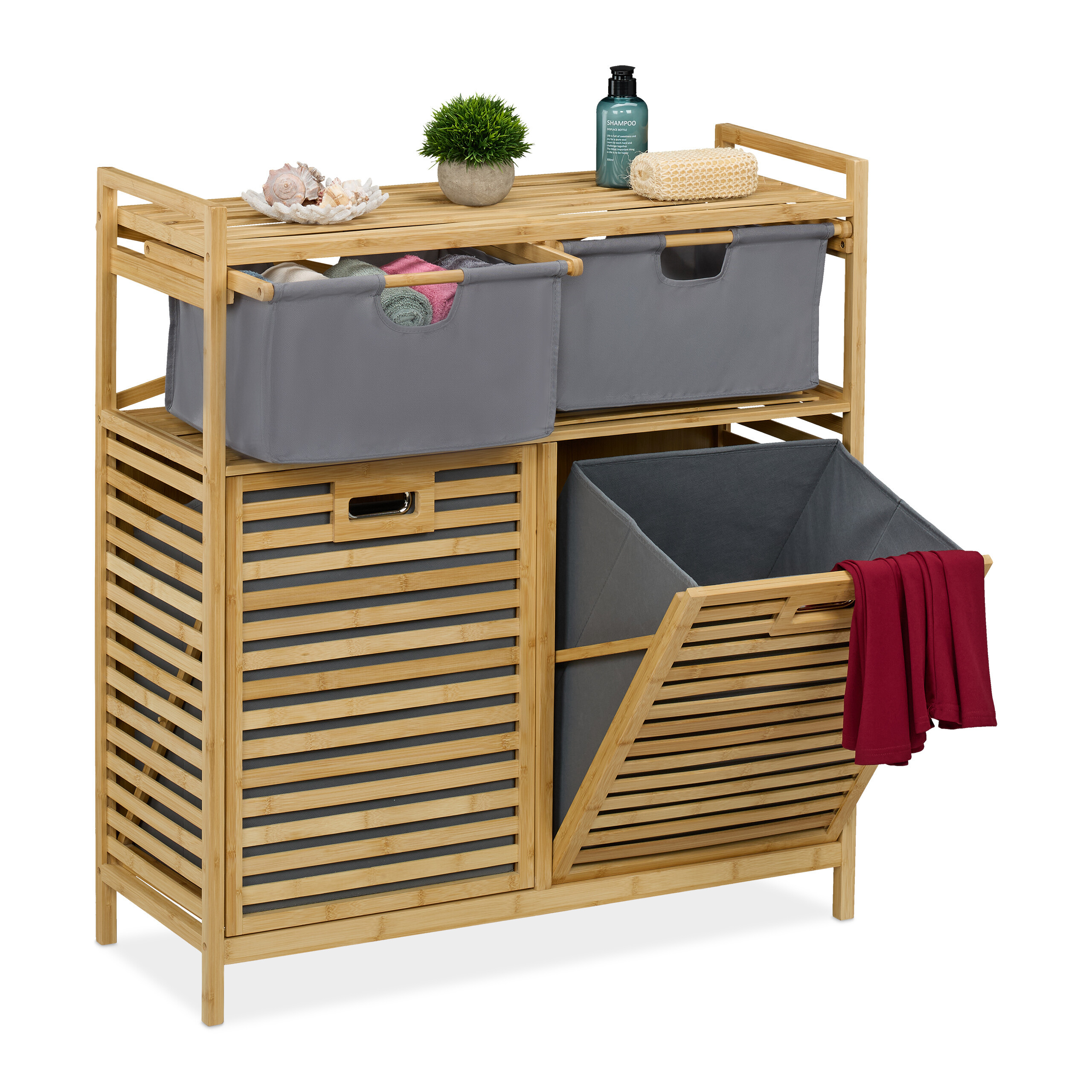 Laundry Basket In Natural Grey Color - (w)88 X (h)95 X (d)33 Cm