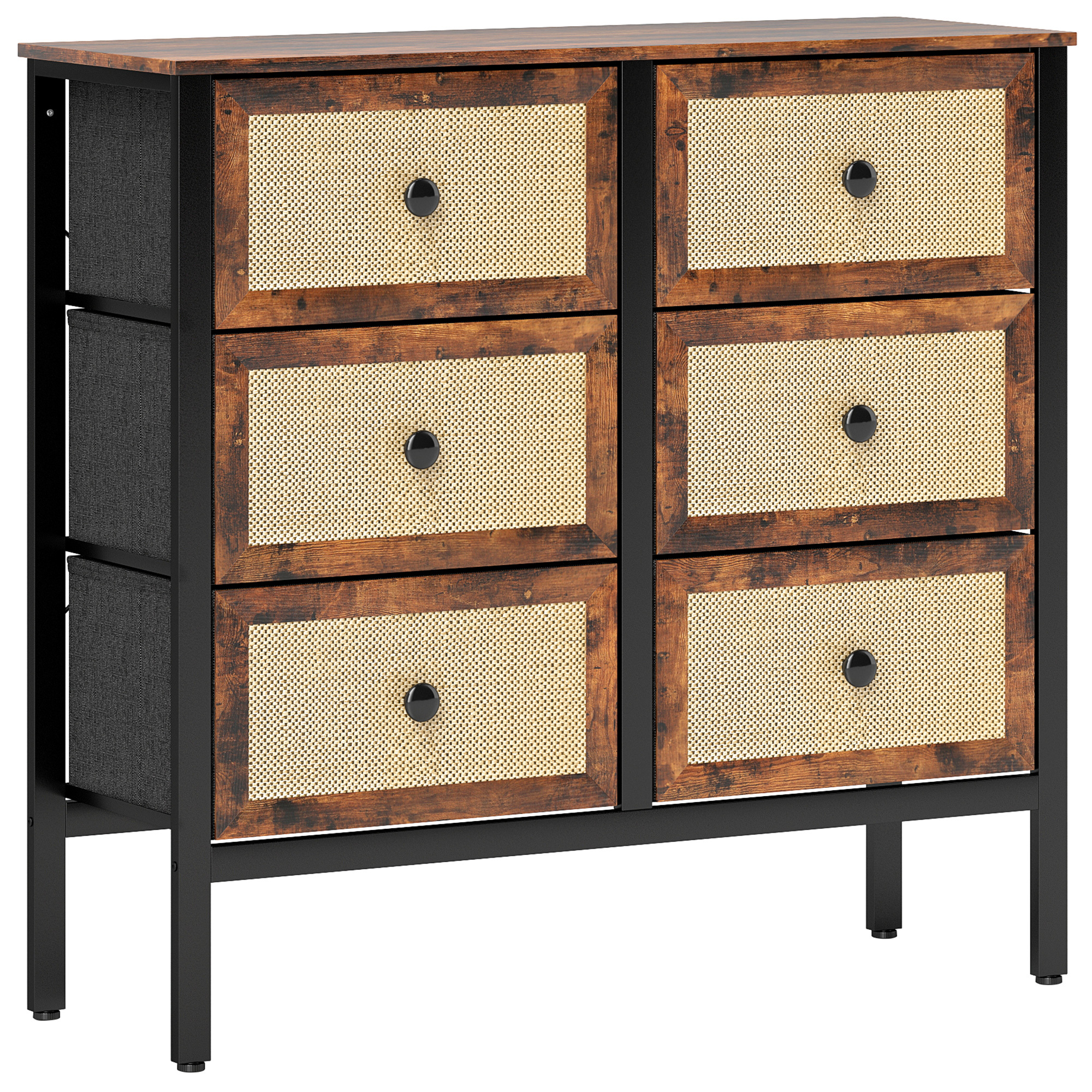 Comfortable Bedroom Storage Chest With 6 Foldable Drawers With Rattan And Bedroom Living Room Storage Chest Brown Rustic