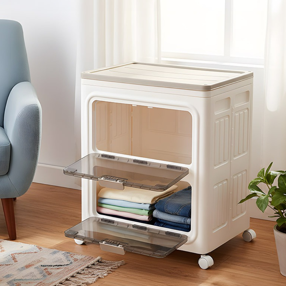 140L Stackable Folding Plastic Storage Box with 3-Way Open Design