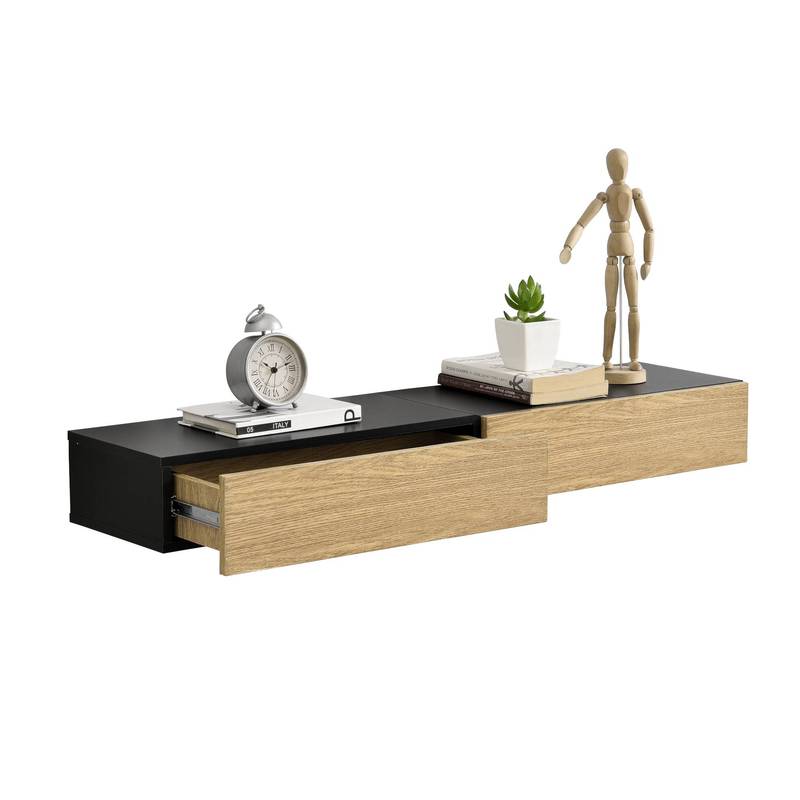 Image of 2pcs Set Wall Shelf With Drawer White With Wooden Hanging Shelf Wall Shelf Cabinet Table Nightstand Dresser Wall Drawer En.casa