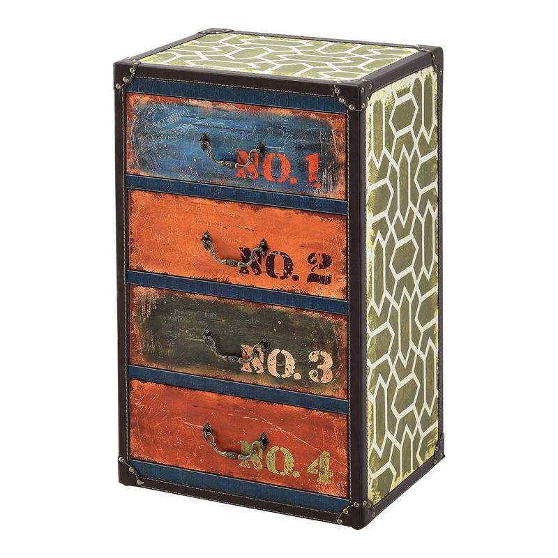 Image of 4-drawer Dresser Living Room Cabinet 66 X 40 X 30 Cm Organizer Industrial Look Mdf Leather Multicolor En.casa