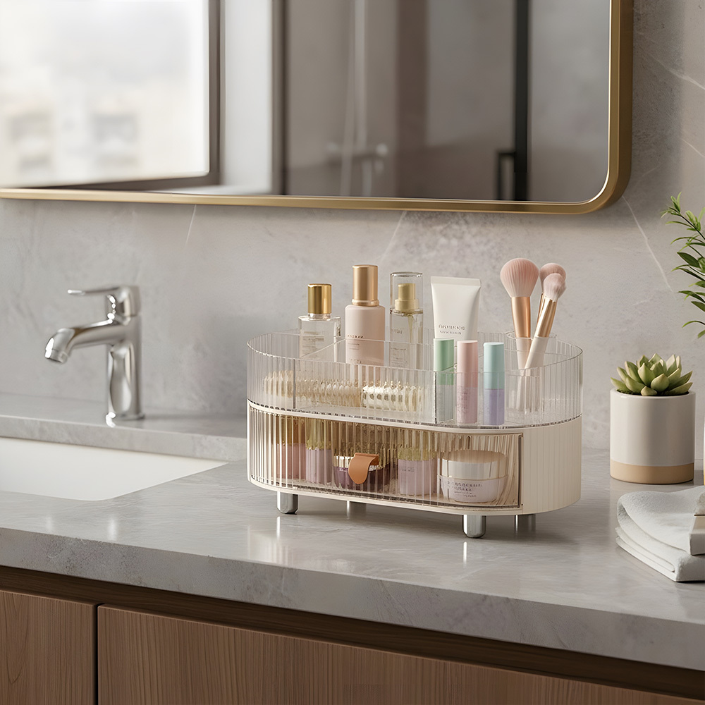 Multi-Function Clear Storage Organizer with Drawer and Tray Design