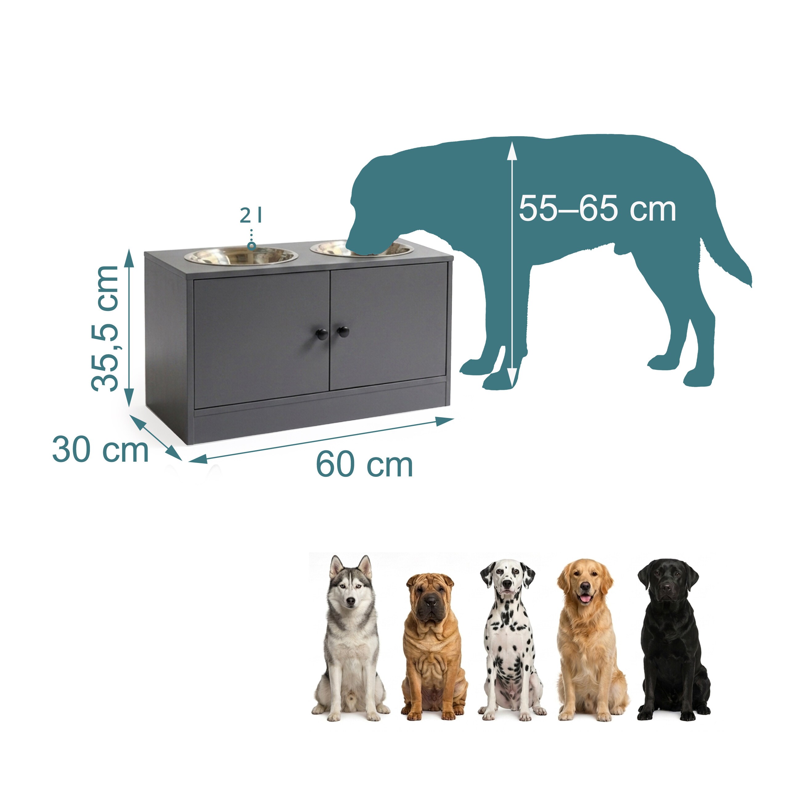 Grey Dog Food Station, Stylish Feeding Solution for Pets