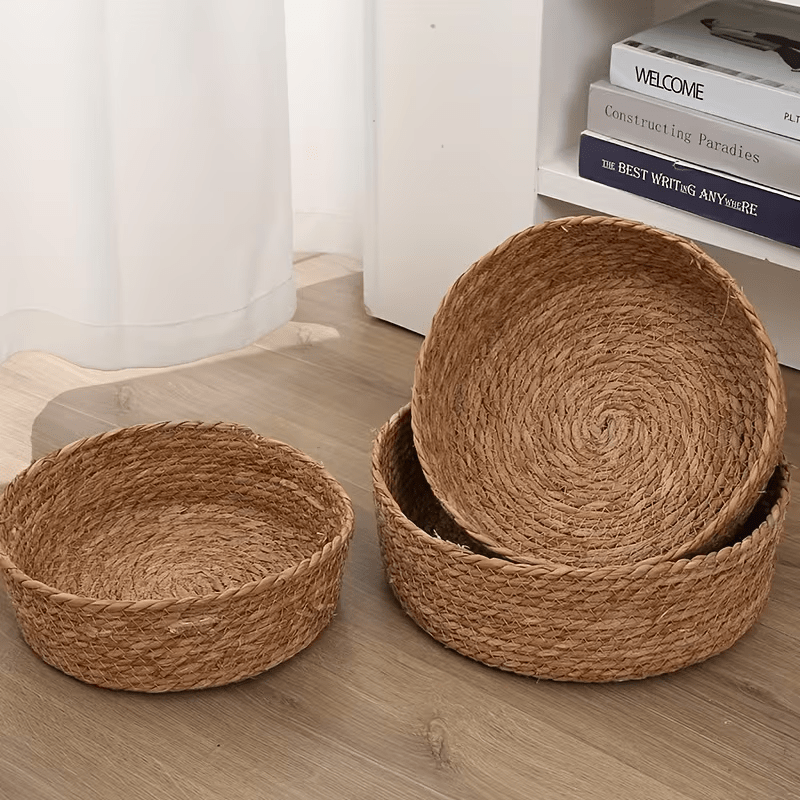 TEMU 3pcs (33/30/24cm) Large Capacity Hand-woven Storage Baskets - Round Woven Baskets, , Lightweight, Easy To Clean, Durable, Stylish And Beautiful.