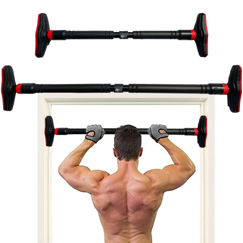 Image of Pull-up Bar Door Frame For - Adjustable Door Bar Without Drilling, At Home, Strength Training, Calisthenics, Steel, 73-105 Cm, Back Chest, Unisex, Black With Red Details