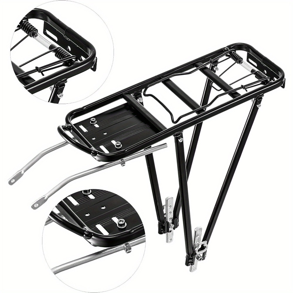 E-shop Fahrrad Gepäckträger hinten, Alu Fahrradständer, Gepäckträger Mountainbike verstellbar für 26/28 Zoll Fahrräder, mit Federklappe Spanngurt und