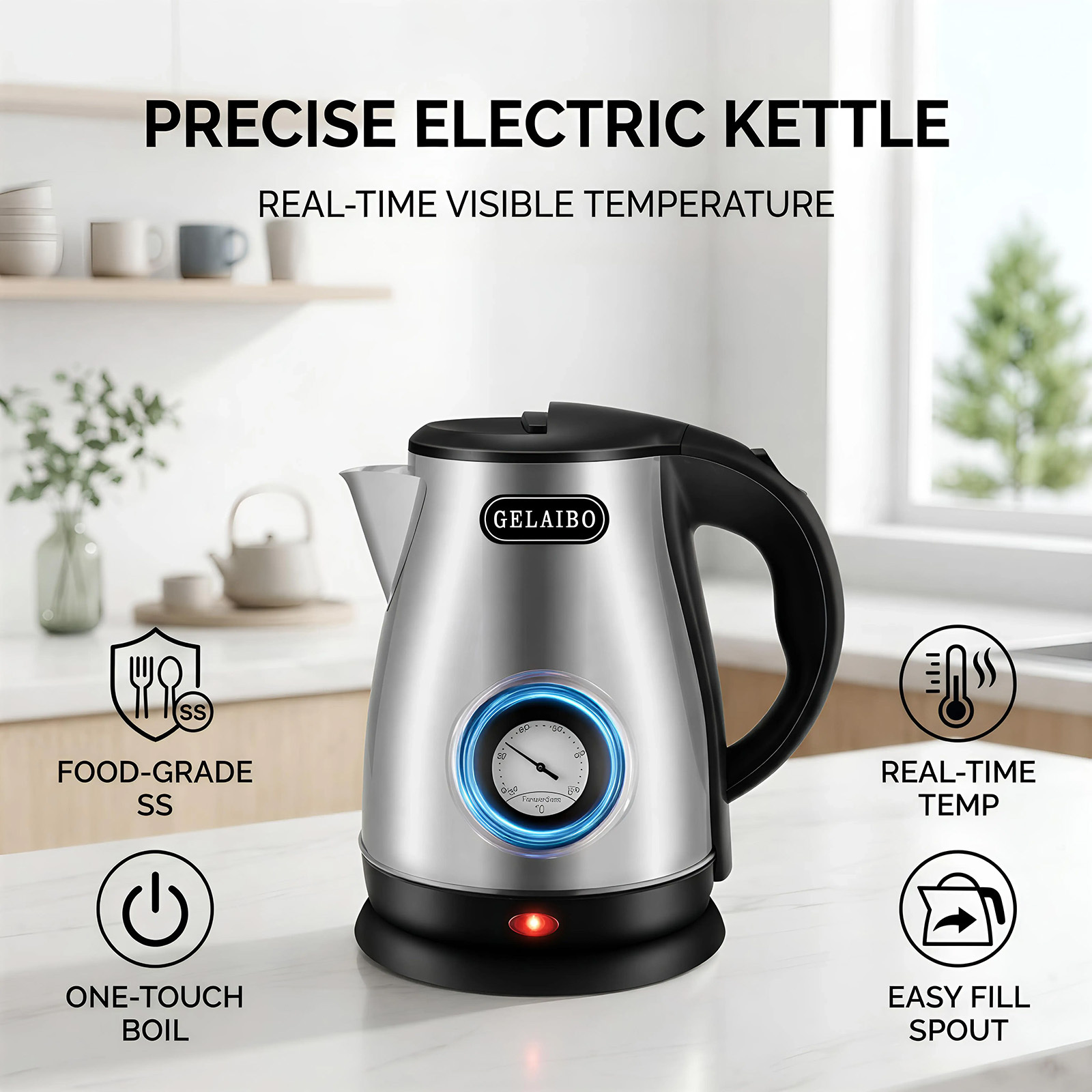 TEMU Electric Kettle 1.8l With Real-time Temperature Gauge, Boil Button & -off – Food-grade Stainless Steel, Large Spout, Precision , Ideal For Home