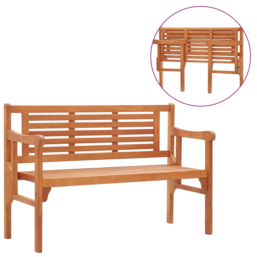 Image of Vidaxl Eucalyptus Wood Solid Garden Bench Folding Wooden Bench Garden Furniture Folding Bench Bank Seat Bench Park Bench Terrace Bench 120cm
