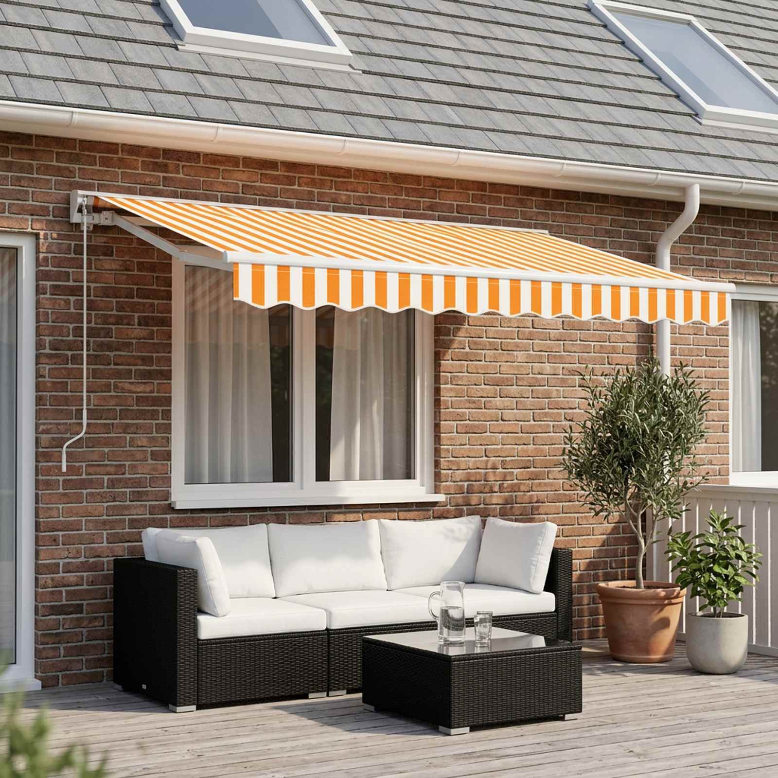 Image of Replacement Fabric For Awning, Sun Protection Awning Cloth, Awning Canvas, Sunflower Yellow And White, 300x250 Cm