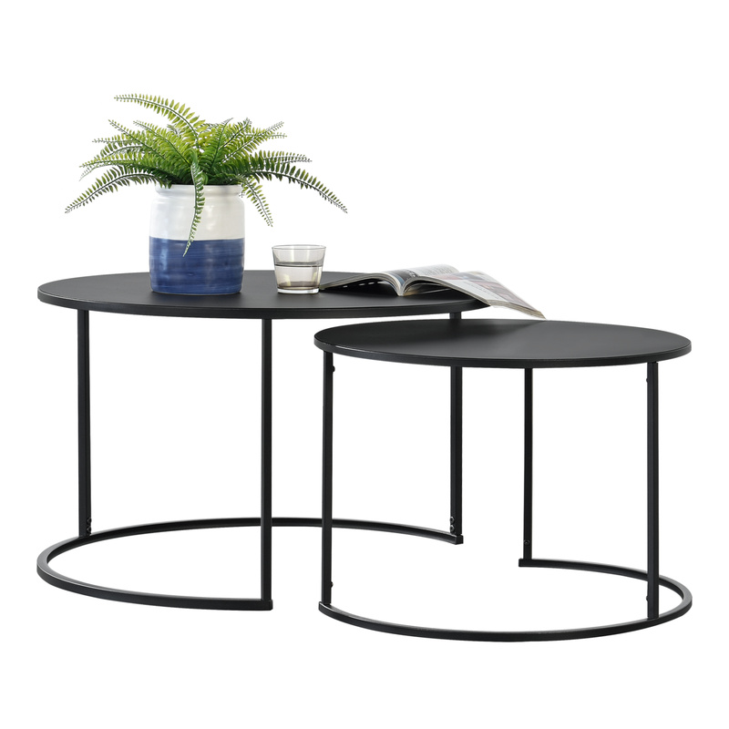 TEMU Korenica Coffee Table Set, 2pcs Coffee Table Set, Side Table Set, Living Room Tables, Coffee Table Black