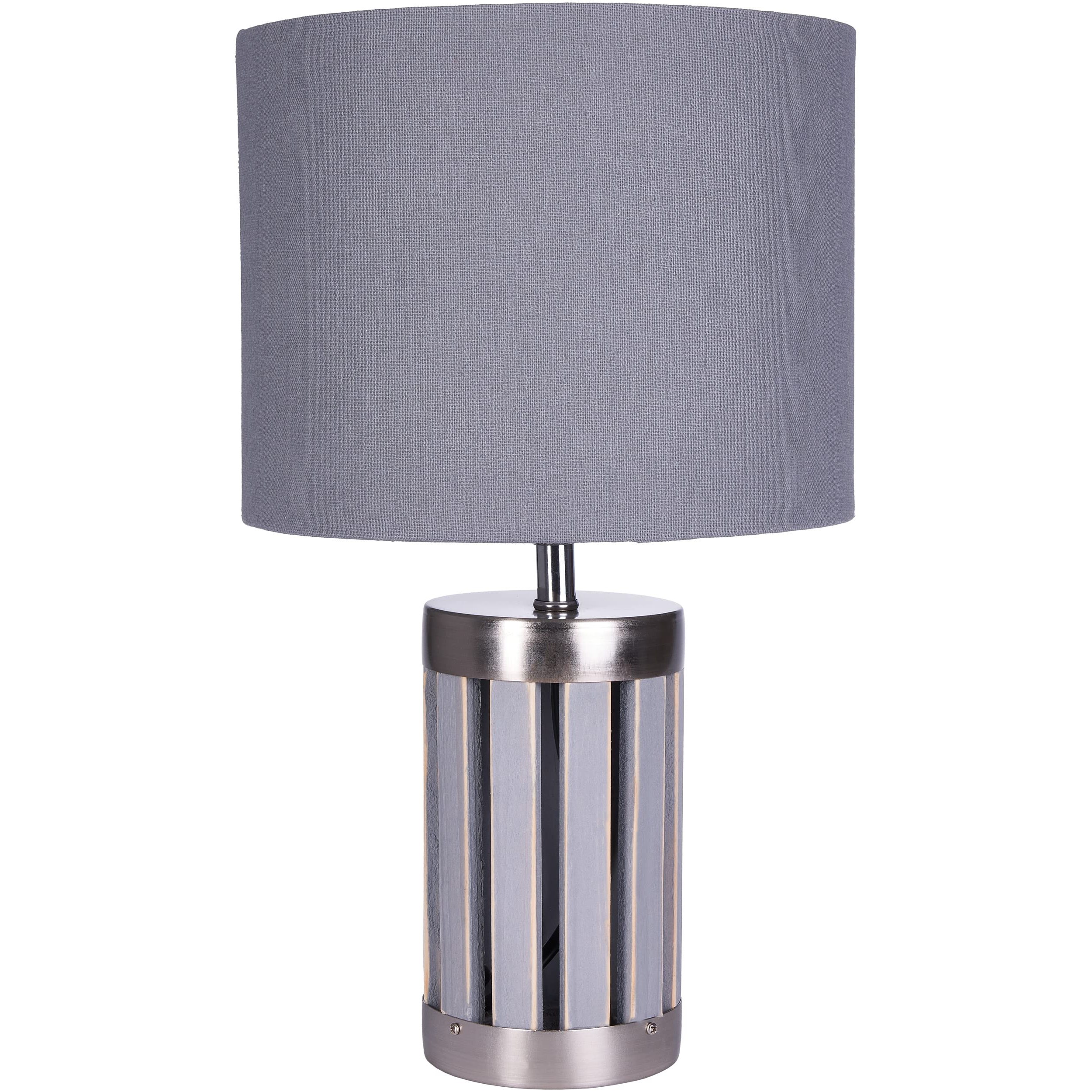Image of Brubaker Table Or Night Table Lamp - 33 Cm Height - Wooden/metal Grey Base - Grey Fabric Shade (bulb Not Included)