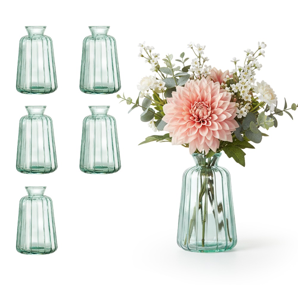 Image of 6/12pcs Mini Glass Vase Set, Dining Table Decoration Vase In Vintage Style, Suitable For Wedding Decoration, , Suitable For Flower Petals And Individual