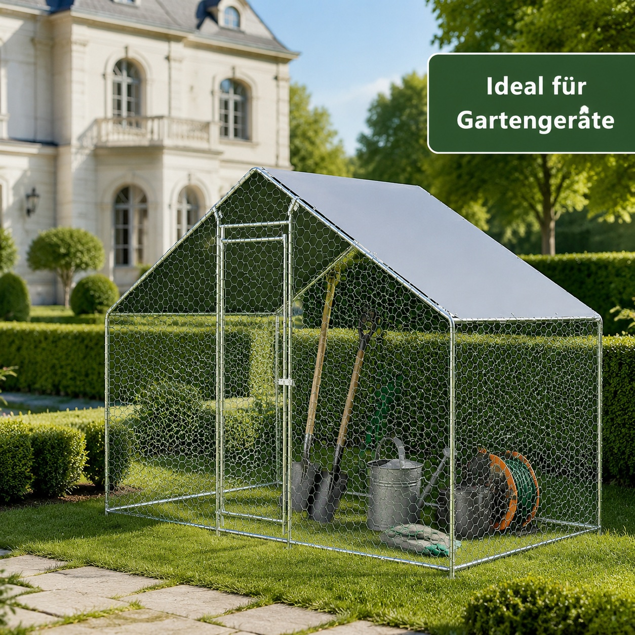 Image of Chicken Coop Free-range Enclosure 3x1.5x2m With Safety Lock, Metal Small Animal Enclosure With Optional Waterproof Pe Roof For Chickens, Rabbits, And Other Small Animals