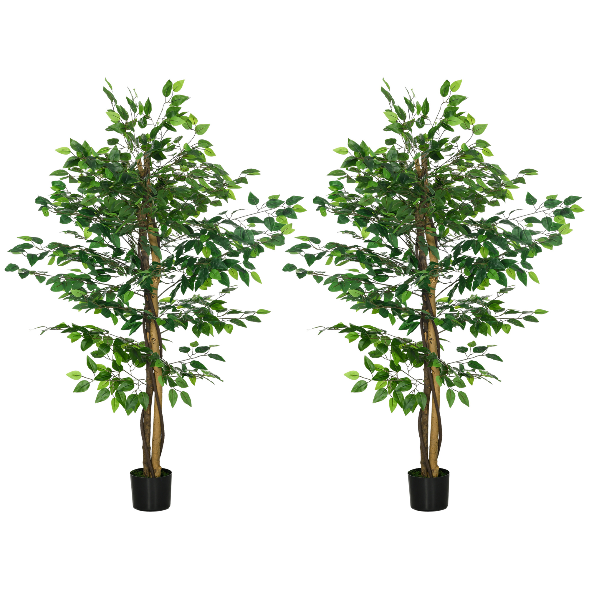 TEMU HOMCOM Juego de 2 Plantas Artificiales Árboles de Ficus Artificiales de 1,50 Líquenes Hojas de Incluida. Interior. Verde