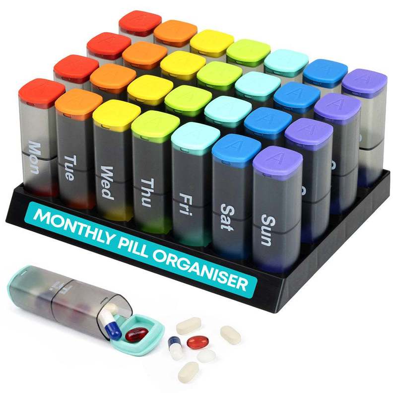 TEMU Fineway Monthly Pill Organiser Morning/evening With Stand - 28 Day Colour-coded - Transparent