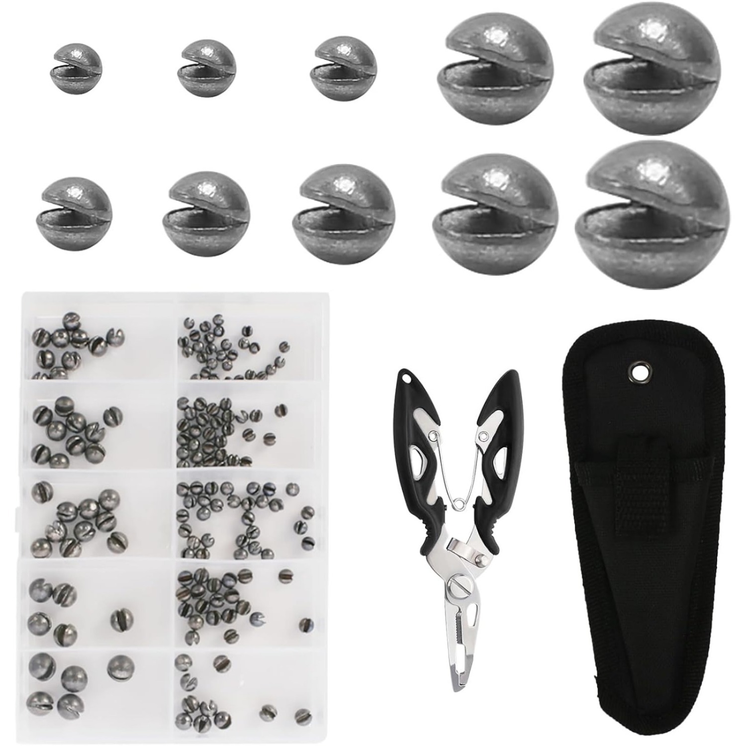 Lamek 160pcs Lead Shot Fishing Set Lead Shot Fishing With Fishing Pliers Storage Box Removable Weight Fishing Lead Fishing Accessories 0.4g/0.5g/0.6g/0.8g/1g/1.2g/1.5g